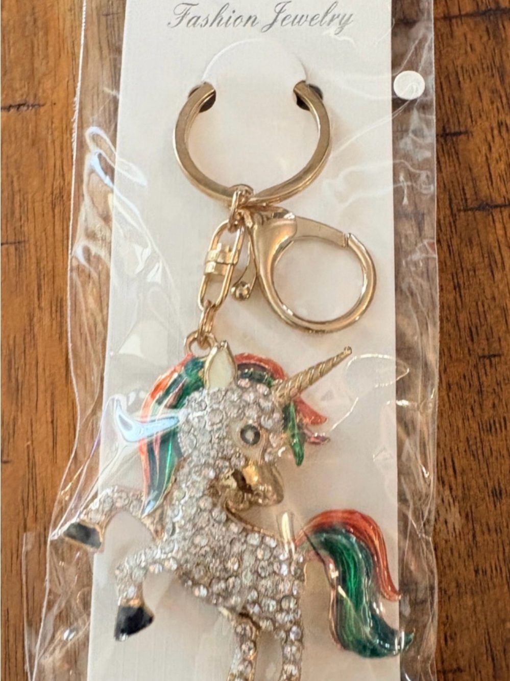 Fashion Jewelry Gold Unicorn Key Ring with Multicolor Mane